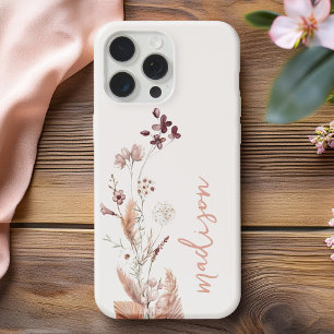 Elegant Script Monogram Boho Wildflower iPhone 14 Hoesje