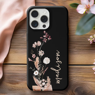 Elegant Script Monogram Boho Wildflower iPhone 14 Hoesje
