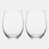 Elegant Script Monogram Bruids Party Chic Wedding Wijnglas Zonder Voet (Achterkant)