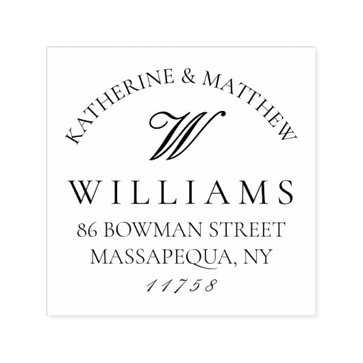 Elegant Script Monogram Bruiloft Retouradres Zelfinktende Stempel (Design)