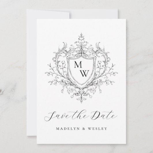 Elegant script monogram crest  save the date (Voorkant)