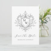 Elegant script monogram crest  save the date (Staand voorkant)