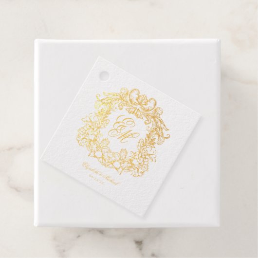 Elegant Script Monogram Crest Wedding Bedankjes Labels (Met doos)