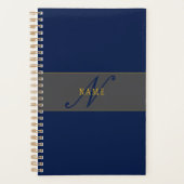 Élégant Script Monogram Dark Navy Blue Grey & Gold (Devant)