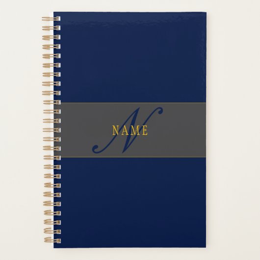 Élégant Script Monogram Dark Navy Blue Grey & Gold (Devant)