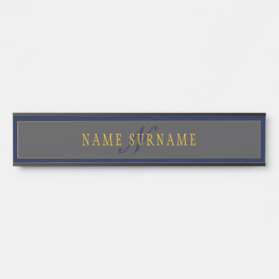 Elegant Script Monogram Donker Navy Blauw Grijs &  Deurbordje