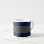 Elegant Script Monogram Donker Navy Blauw Grijs & Espresso Kop (Voorkant rechts)