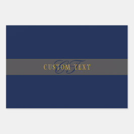 Elegant Script Monogram Donker Navy Blauw Grijs &  Inpakpapier Vel