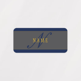 Elegant Script Monogram Donker Navy Blauw Grijs &  Labels