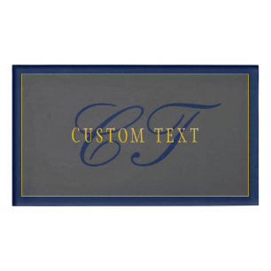 Elegant Script Monogram Donker Navy Blauw Grijs & Naambadge