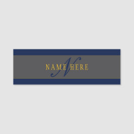 Elegant Script Monogram Donker Navy Blauw Grijs &  Naamplaatje