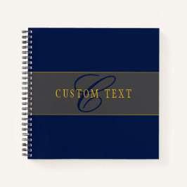 Elegant Script Monogram Donker Navy Blauw Grijs &  Notitieboek