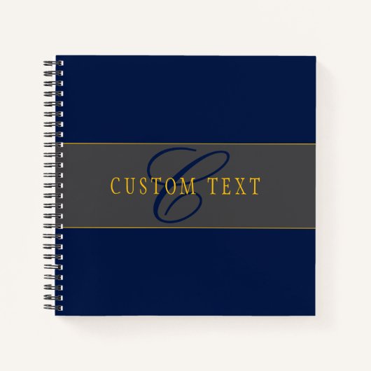 Elegant Script Monogram Donker Navy Blauw Grijs &  Notitieboek (Voorkant)