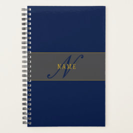 Elegant Script Monogram Donker Navy Blauw Grijs &  Planner