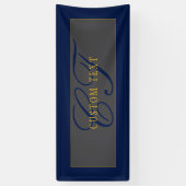 Elegant Script Monogram Donker Navy Blauw Grijs &  Spandoek (Verticaal)