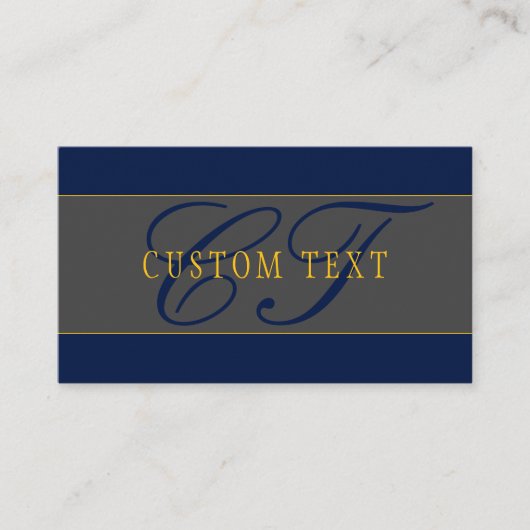 Elegant Script Monogram Donker Navy Blauw Grijs & Visitekaartje (Voorkant)
