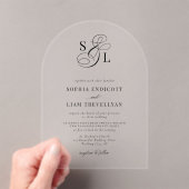Elegant Script Monogram Formele Trouwboog Acryl Uitnodigingen (Insitu (Draagbaar))