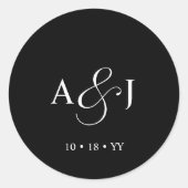 Elegant Script Monogram Formele Zwarte Bruiloft Ronde Sticker (Voorkant)