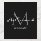Elegant Script Monogram Gepersonaliseerd zwart wit Wijn Etiket (Enkel label)