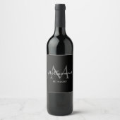 Elegant Script Monogram Gepersonaliseerd zwart wit Wijn Etiket (Voorkant)