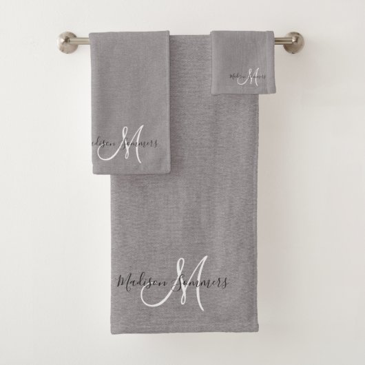 Elegant Script Monogram Grijs Linnen Effect Handdo Bad Handdoek (Insitu)
