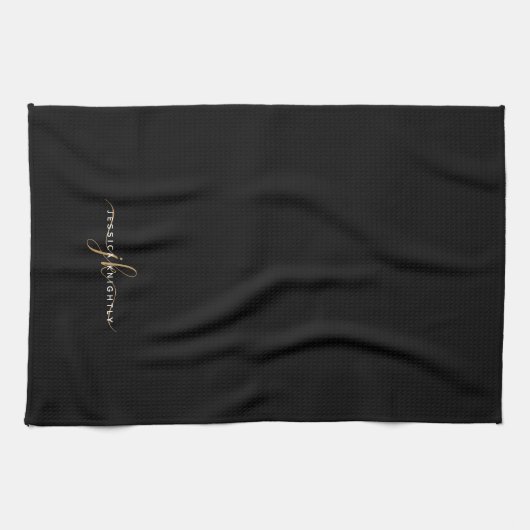 Elegant Script Monogram Initialen Black Gold Moder Theedoek (Horizontaal)