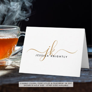 Elegant Script Monogram Initialen Naam Goud Zwart Notitiekaartje
