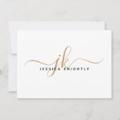 Elegant Script Monogram Initialen Naam Wit Goud Notitiekaartje (Voorkant)