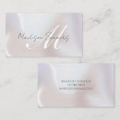 Elegant Script Monogram iriserende Pearl Shimmer Contactkaartje (Voorkant / Achterkant)
