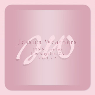 Elegant Script Monogram Mauve Ombre Return Address Vierkante Sticker