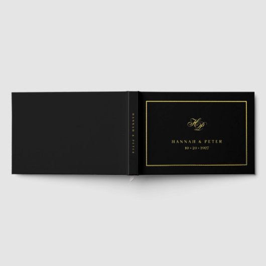 Elegant Script Monogram Minimaal Zwart Bruiloft Gastenboek (Volledig)