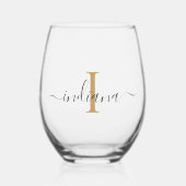 Elegant Script Monogram Minimalist Wijnglas Zonder Voet (Voorkant)