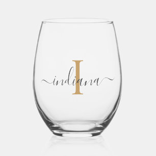 Elegant Script Monogram Minimalist Wijnglas Zonder Voet