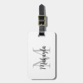 Elegant Script Monogram Naam Bagagelabel (Voorkant verticaal)