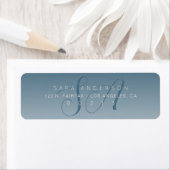 Elegant Script Monogram Ombre Blauw Retouradres Etiket (Insitu)
