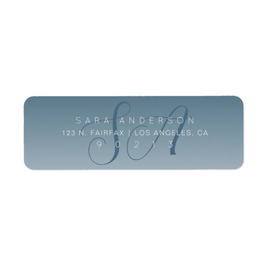 Elegant Script Monogram Ombre Blauw Retouradres Etiket (Voorkant)
