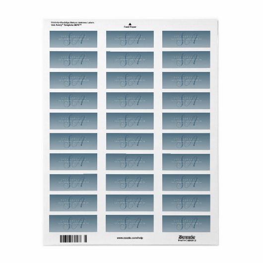 Elegant Script Monogram Ombre Blauw Retouradres Etiket (Full Sheet)