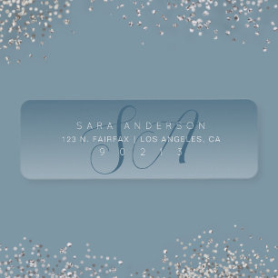 Elegant Script Monogram Ombre Blauw Retouradres Etiket