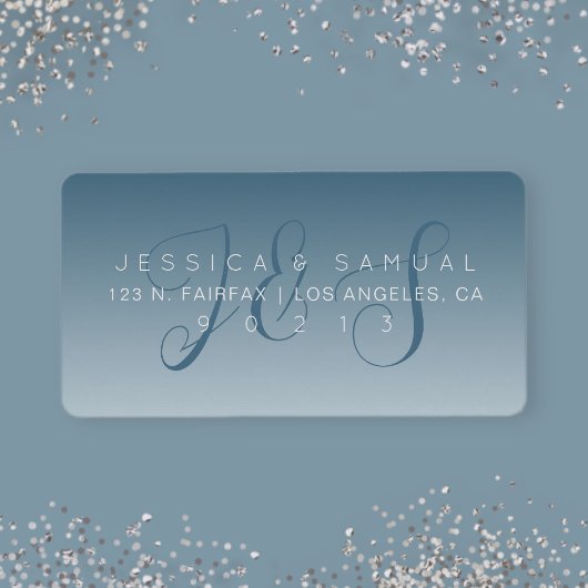 Elegant Script Monogram Ombre Blauw Retouradres Etiket