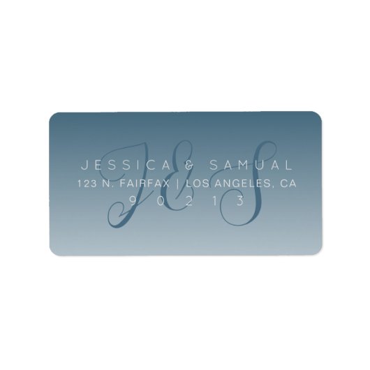 Elegant Script Monogram Ombre Blauw Retouradres Etiket (Voorkant)