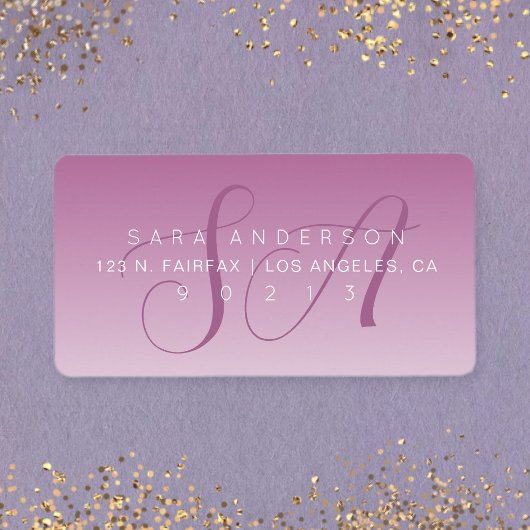 Elegant Script Monogram Ombre Mauve Retouradres Etiket
