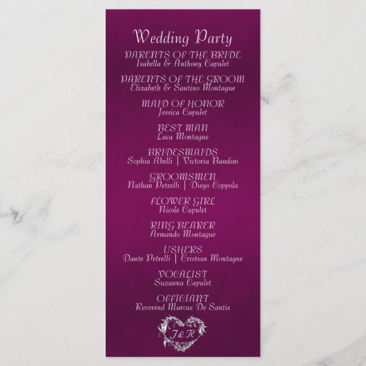 Elegant Script & Monogram - Plum Wedding Programma (Achterkant)