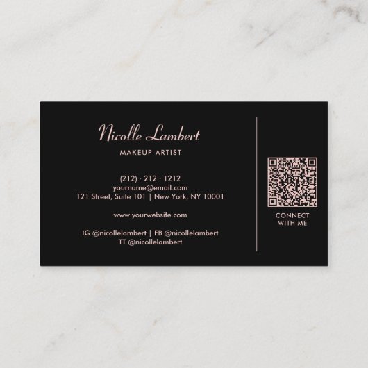 Elegant Script Monogram QR Code Roos Goud Zwart Visitekaartje (Achterkant)