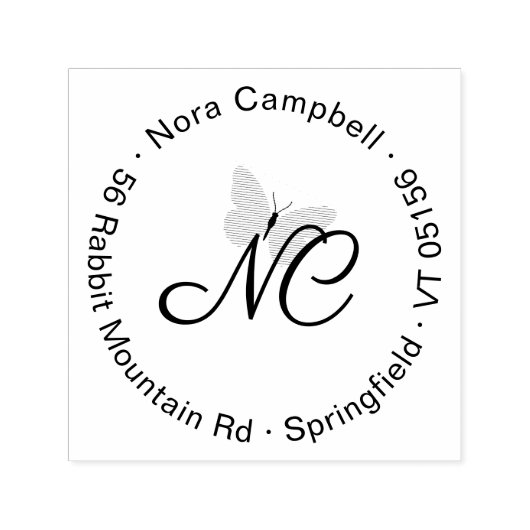 Elegant Script Monogram Ronde Retouradres Zelfinktende Stempel (Design)