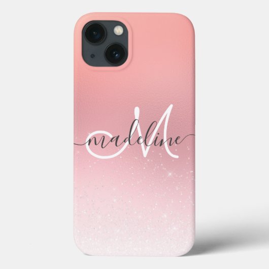 Elegant Script Monogram Roos Gold Glitter Case-Mate iPhone Case (Achterkant)