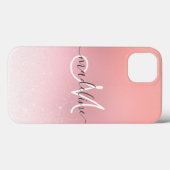 Elegant Script Monogram Roos Gold Glitter Case-Mate iPhone Case (Achterkant (horizontaal))