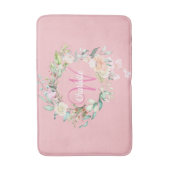 Elegant Script Monogram Rozen Floral Girly Pink Badmat (Voorkant Verticaal)
