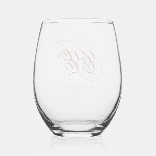 Elegant Script Monogram Weddenschap Wijnglas Zonder Voet (Achterkant)