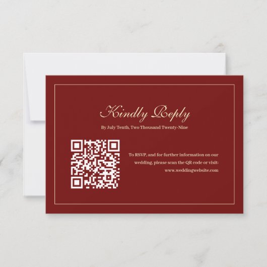 Elegant Script Monogram Wine Red QR Code Wedding RSVP Kaartje (Voorkant)