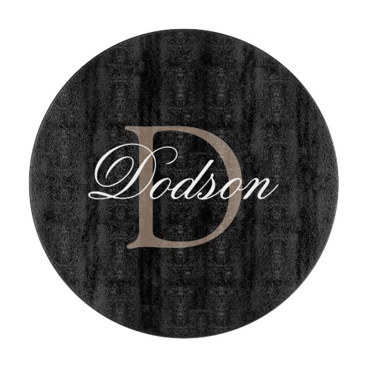 Elegant Script Monogram Zwart wit Aangepaste naam Snijplank (Voorkant)